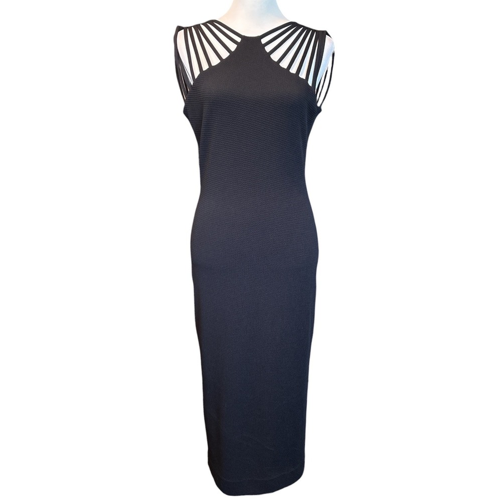 Dress The Population Black Gwen Midi Dress, Medium, Cocktail Party, Travel, Chic